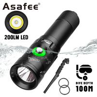 Asafee DT18 LED Professional Diving Light 100M Depth Scuba Diving Flashlight Use 18650 Battery Portable Ultra Powerful Lamp
