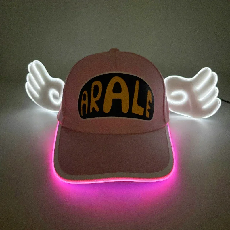 Dr.Slump-Sombrero de Arale con luz LED para niña, gorra de béisbol de neón luminosa, brillante con alas de Ángel, accesorios de Cosplay