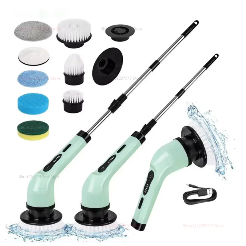 Electric Cleaning Brush 2-gear Cordless Rotary Floor Scrubber High-Powered Wireless Electric Floor Cleaning Tools with Extendabl