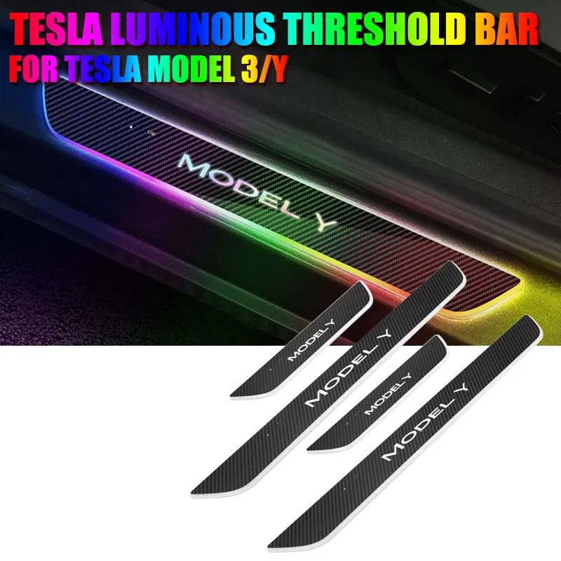 

For Tesla Model 3/Y Smart Induction LED Car Door Sill Light RGB Luminous Welcome Pedal Front Rear Door Threshold Sill Lamp 4 Pcs