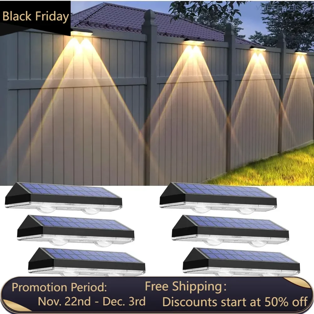 Solar Fence Lights Outdoor - 3 Mode, IP65 Waterproof Fence Solar Lights Outdoor, Solar Deck Lights for Outside (8 pack)