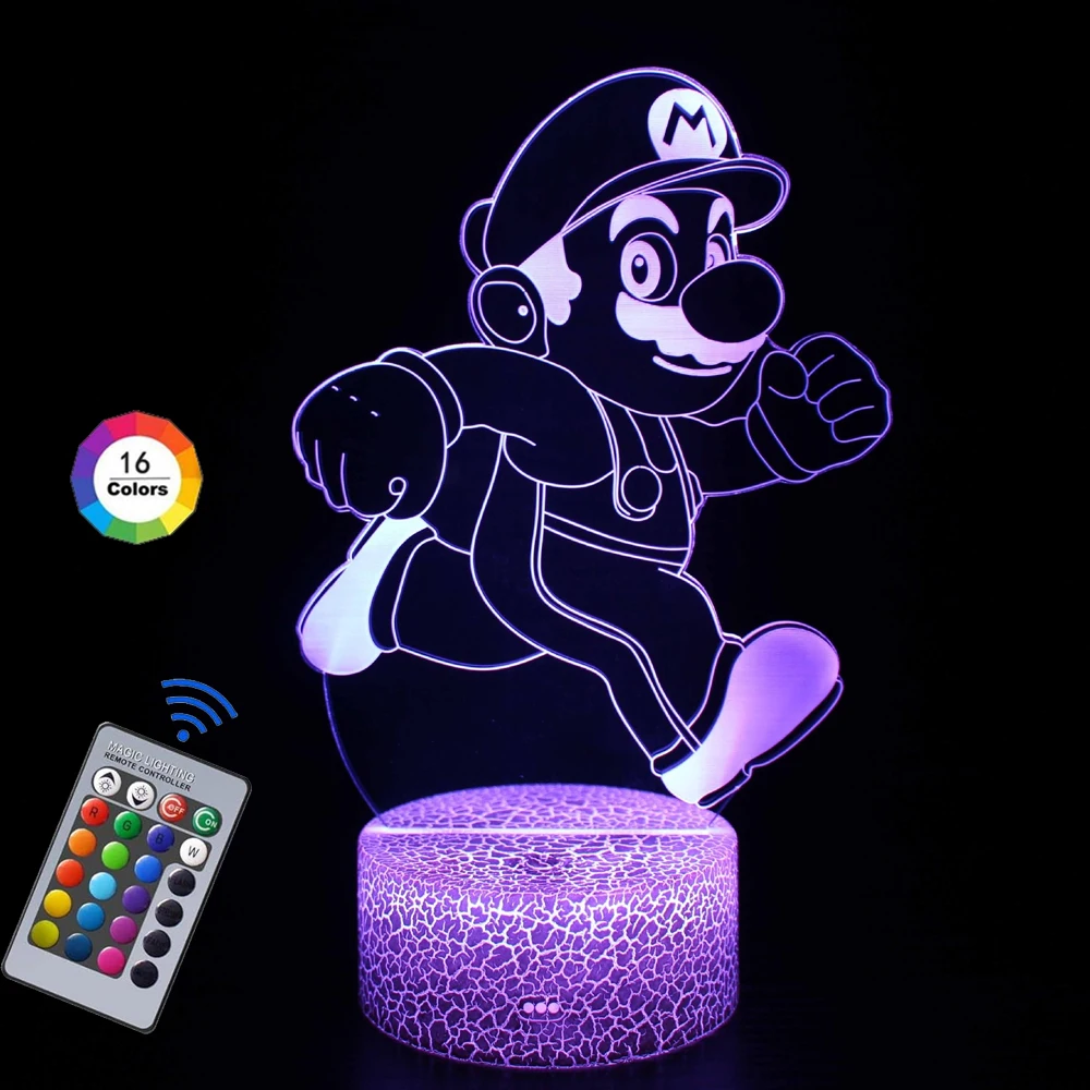 Super Mario Brothers Racing Night Light 3D Illumination Light 7/16 Color Touch Adjustable USB Charging Decoration Birthday Gift