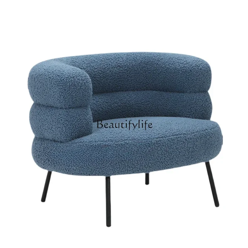 

54Nordic simple modern lamb wool sofa chair balcony light luxury single leisure chair