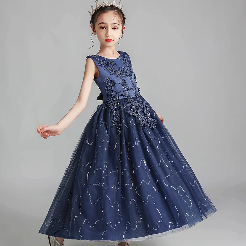 Chrismtmas Holiday Elegant Princess Wedding Flower Girls Dress Ball Gown Party Host Tulle Kids Girls Summer Girl Dress 3-15Y