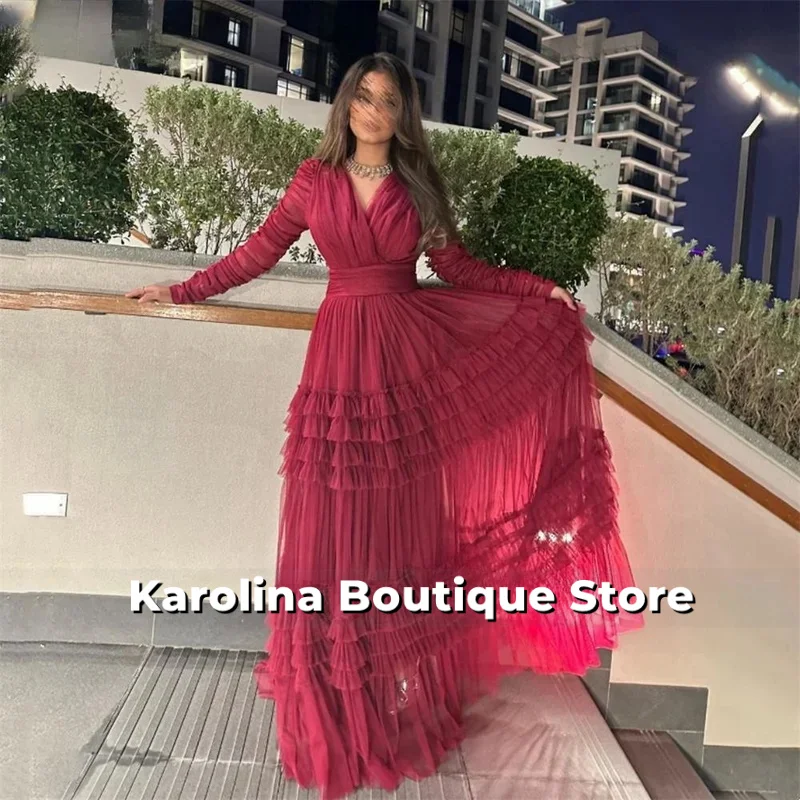 

Customized Long Sleeve for Wedding Chiffon Prom 2025 Multi-layer Wrinkle Evening Gown Elegant Chic Dress