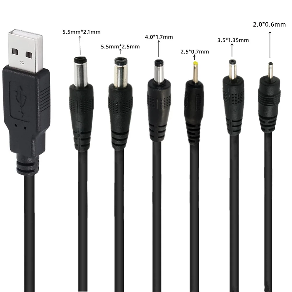 5V2A USB AM to DC power plug 5.5 * 2.5 4.0 * 1.7 2.5 * 0.7 3.5 * 1.35 2.0 * 0.6 5.5 * 2.1mm charging cable 1m