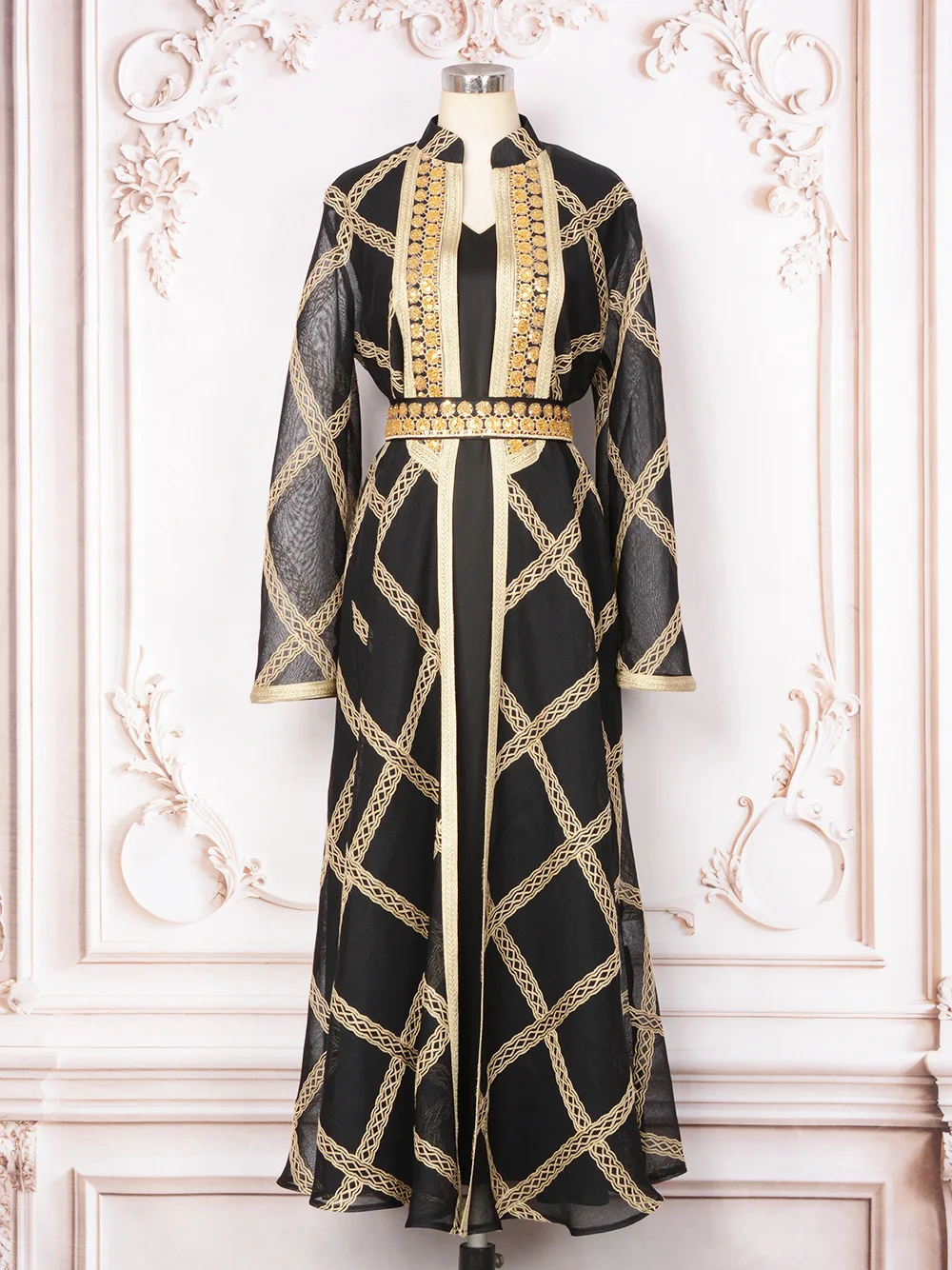

Muslim Robe Women's Women's Long Dress Embroidered Mesh Two Piece Party Dress