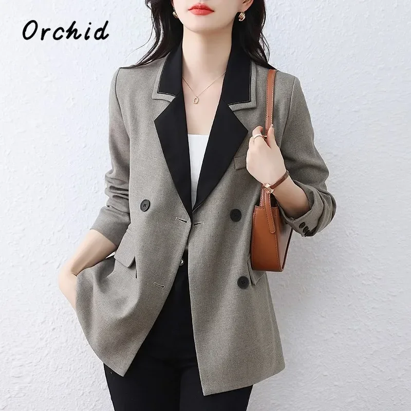 Elegante Patchwork lässig Single Button maßge schneiderte Mantel 2024 Winter Frauen Büro Dame Luxus gekerbten Kragen Langarm Blazer