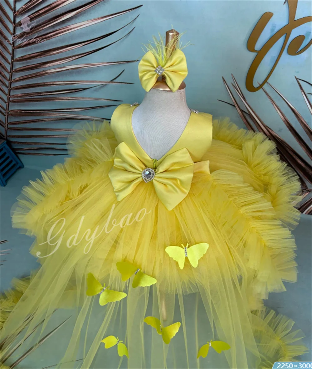 Disfraz de niña pequeña, vestido de niña de flores con lazo tridimensional esponjoso para eventos formales, bolas de cumpleaños, damas de honor personalizadas