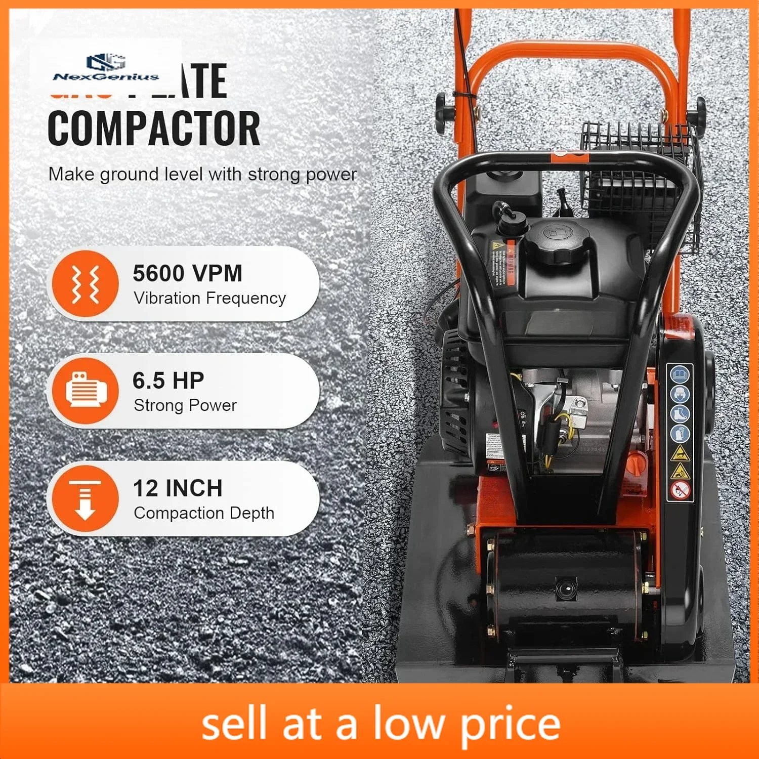 

Суперскидка! Виброплита 6.5 л.с., двигатель 196 куб. см, вибрационный уплотнитель 2360 фунтов, виброплита Power Jumping J 22.1x15.9 дюймов