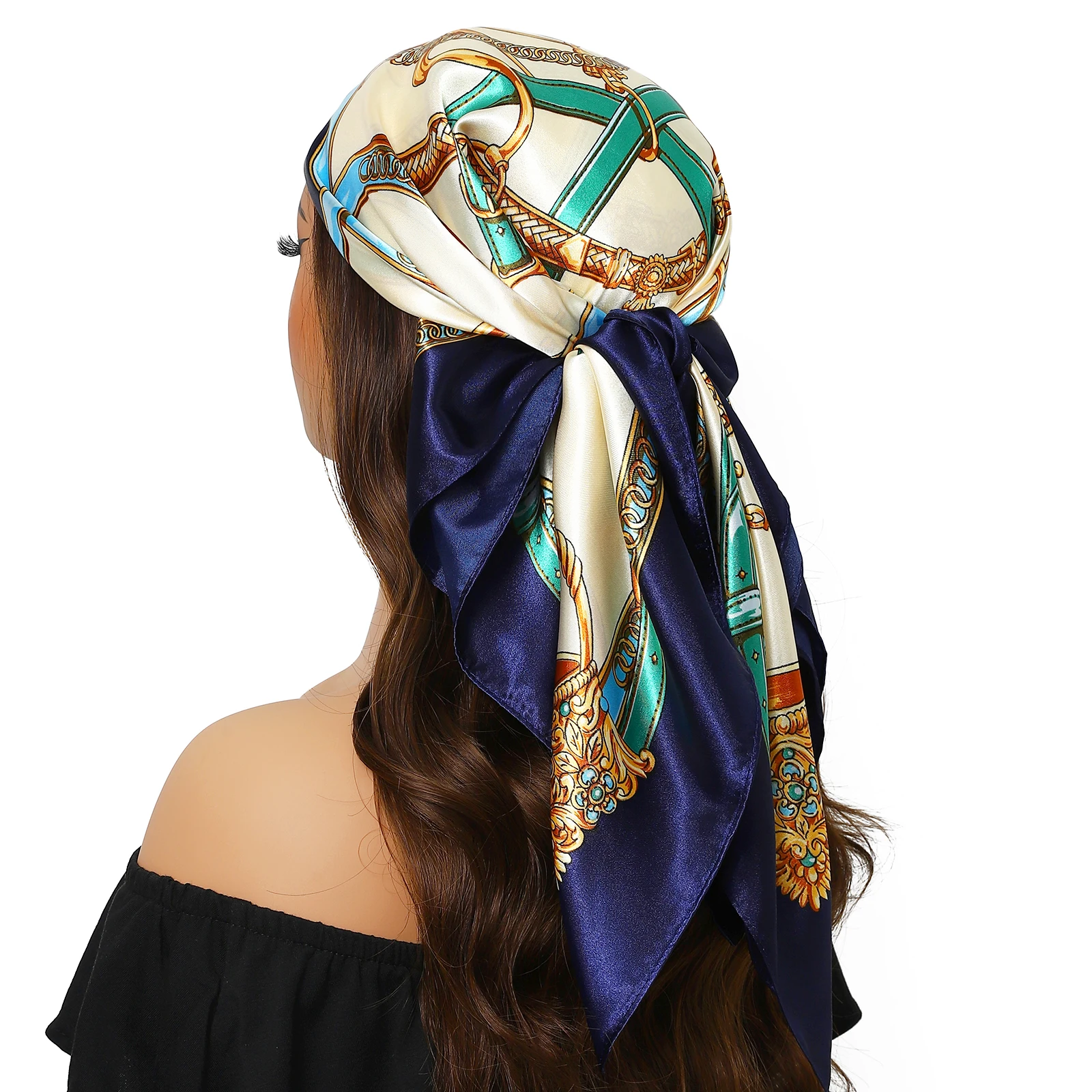 Silk Head Scarf Women Luxury Fashion Hair Scarve Summer Foulard Femme Satin Shawl Kerchief 90cm Square Headscarf Bandana