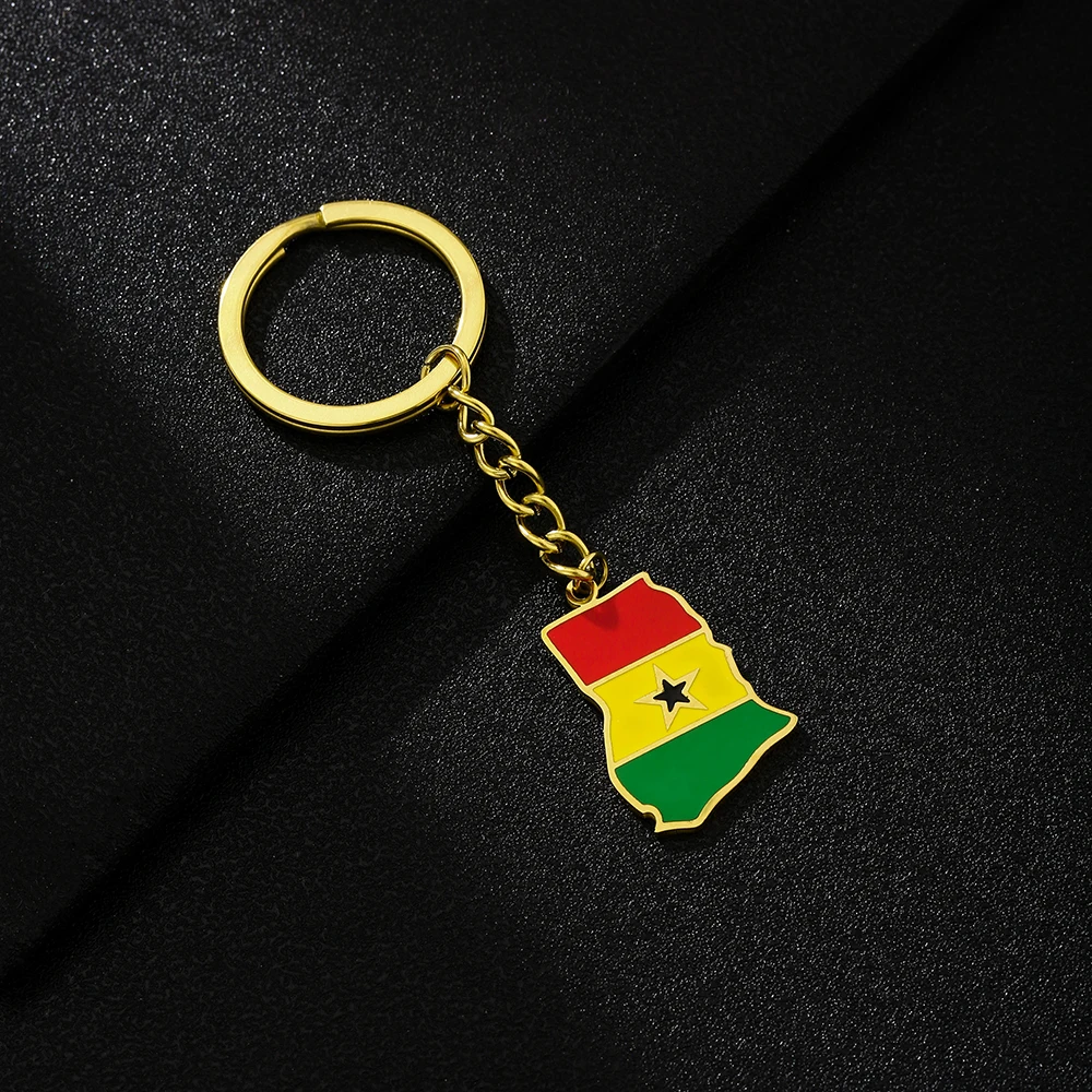 Stainless Steel Africa Ghana Map Flag Pendant Key Chain Fashion African Men Women Maps Keying Jewelry Gift
