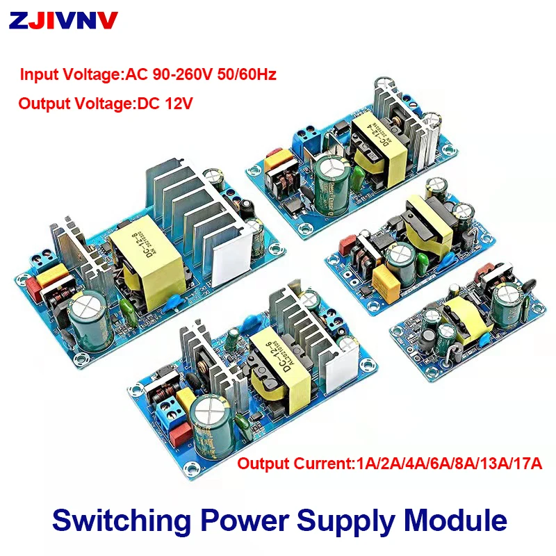 AC 90-260V to DC 12V 1A 2A 4A 6A 8A 13A 17A Power Supply Module Board Switch AC-DC Switch Power For adapter 12W-204W