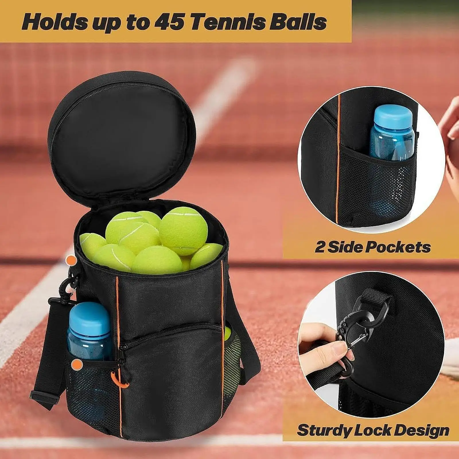 Tennis Ball Bag Removable Adjustable Shoulder Strap for Baseball Training