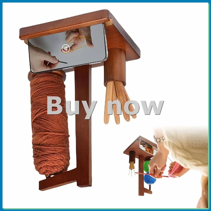 Wooden Yarn Holder with Phone Stand Yarn Spool Rack for Crocheting Yarn Spindle and Yarn Holder Gift for Craft Lovers-A50M
