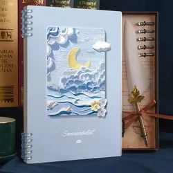 A5 80 folhas cadernos de folhas soltas capa de pintura a óleo destacável linha horizontal caderno estudante blocos de notas papelaria material de escritório