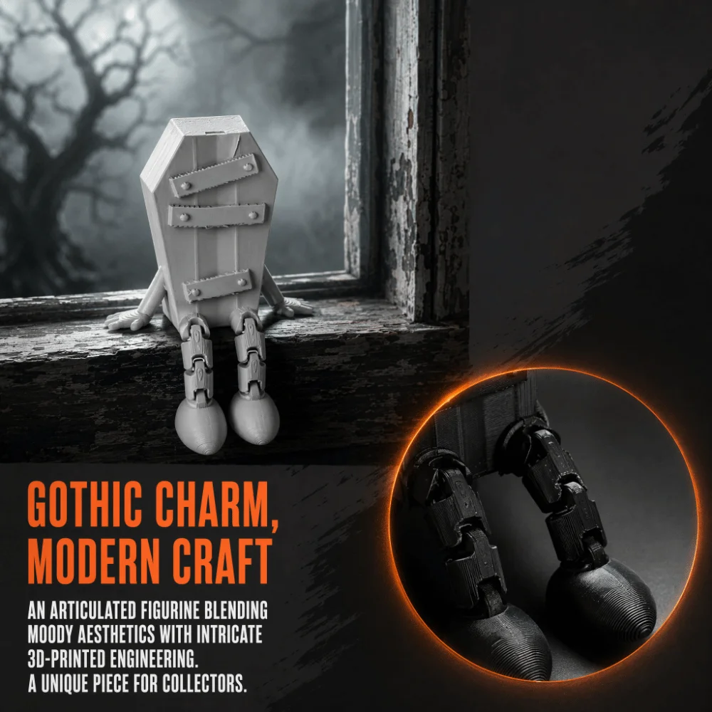 3D Printed Coffin Figurine Novelty Unique Halloween Figure Ornament Simulation Gothic Movable Joint Figurine Bedroom Decor