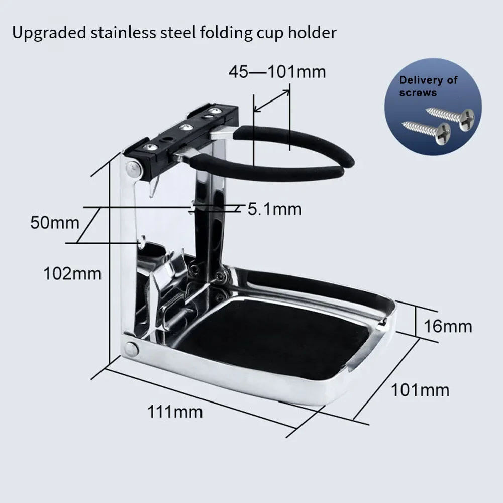 Truck Folding Cup Holder for Boat RV Cart Car Stainless Steel Adjustable with Rubber Coated Arms 4.3 x 4 x 0.74 inch