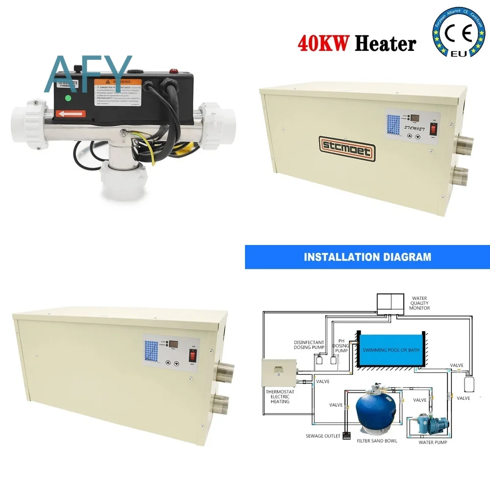 2026 40KW Pool Spa Water Heater 380V for Swimming Pool Heating Equipment Winter Use Thermostat Control Electric Heater for