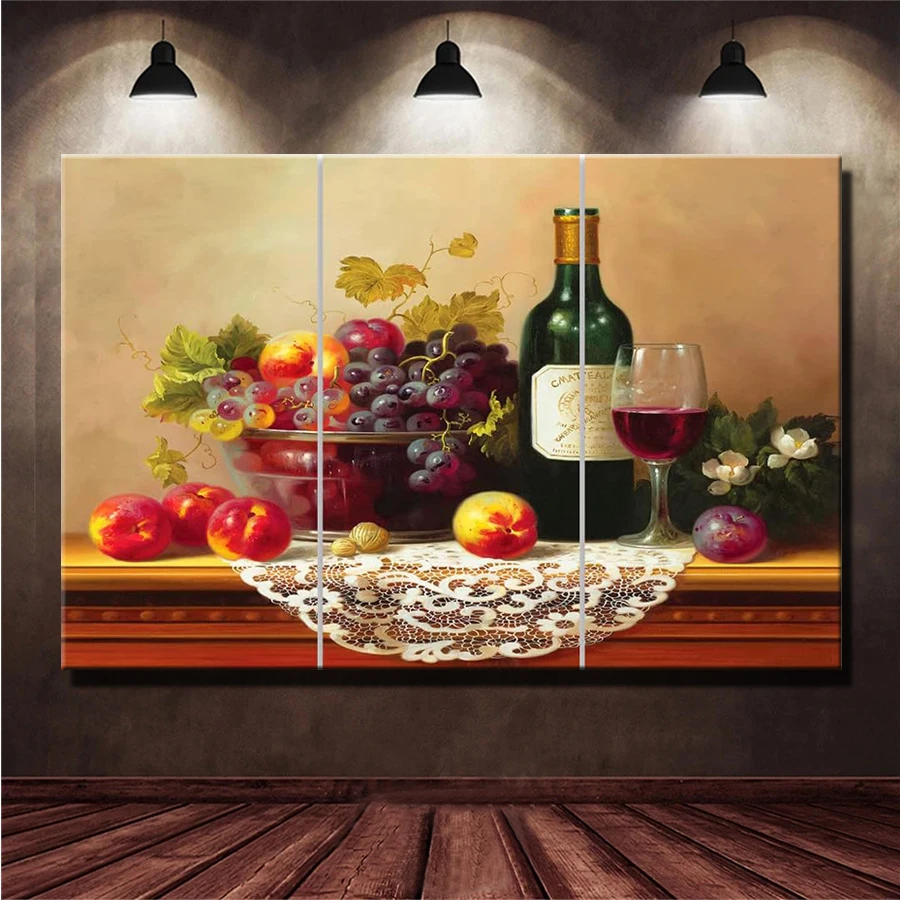 Diamond Painting European Classical Art Red Wine And Fruit Full Drill DIY Diamond Embroidery Mosaic Home DecorX3PCS