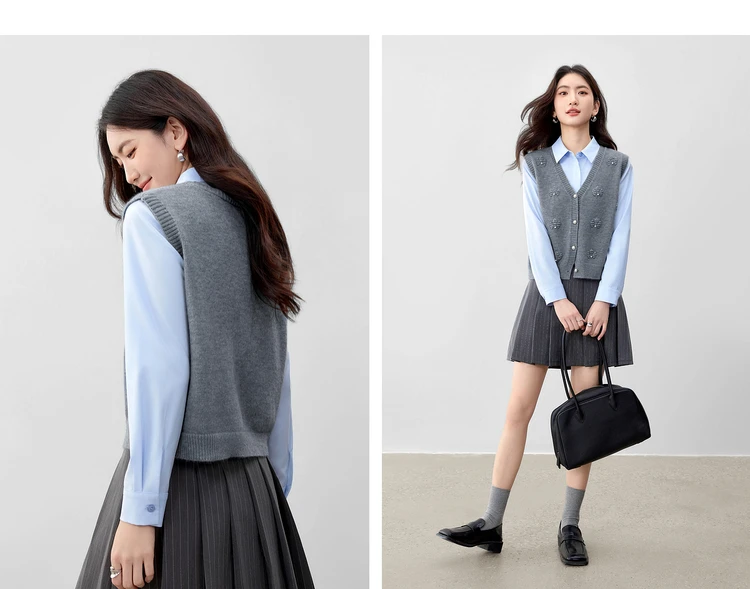 SENTUBILA Strickweste für Damen, Herbst 2026, neue ärmellose Strickjacke, lässige, einreihige Weste mit hohem Stretchanteil, W53JB2692 – Detail 18