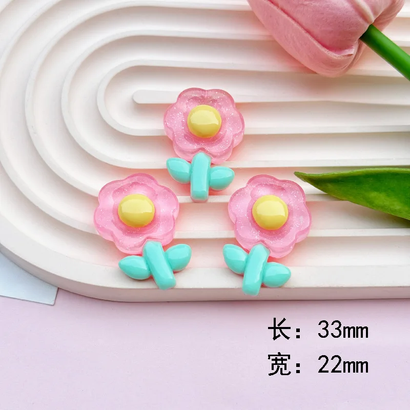 5pcs 반투명 반짝이 꽃 시리즈 수지 DIY 쥬얼리 액세서리 휴대 전화 케이스 구멍 신발 플랫 백 머리핀 헤어 액세서리