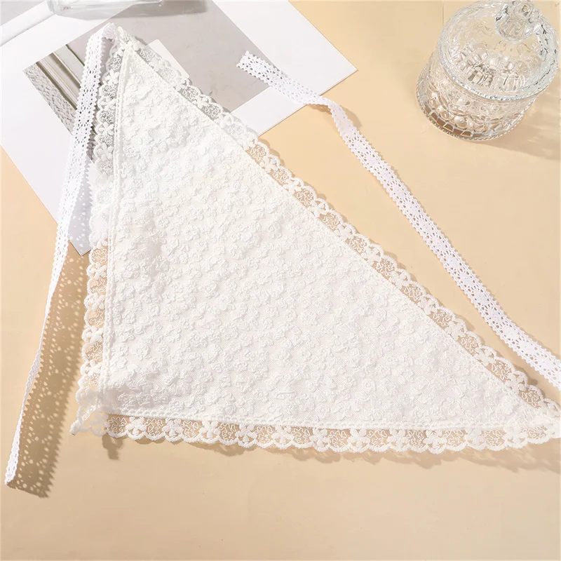 Spring Summer Thin Lace Turban Caps Triangle Lace Tulle Scarf Covering Church Veil for Wedding Female Head Wraps