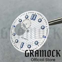 Gramock 31mm White Blue Black Water Ripple Watch Dial Green Luminous Watch Faces Suitable for NH39 Movement Replacement Parts