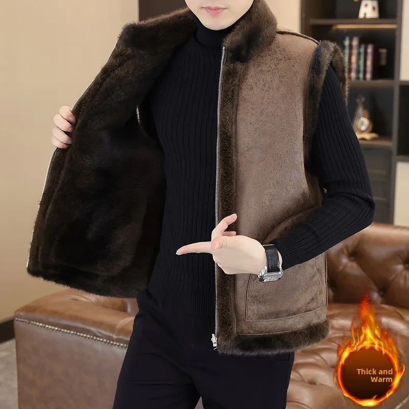 

Мужская байкерская куртка Thiened Fce на подкладке, осенне-зимний жилет из искусственной кожи, двусторонняя одежда-стойка, молодежная модная верхняя одежда