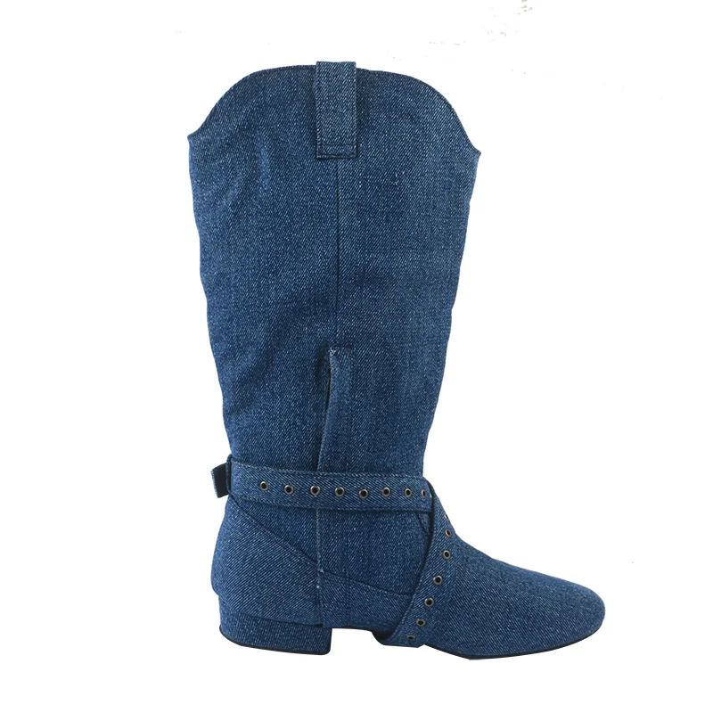 Venus leurre personnalisé bleu Denim ligne danse bottes occidentales semelle en daim 2CM danse pays bottes de danse chaussures avec fermeture éclair