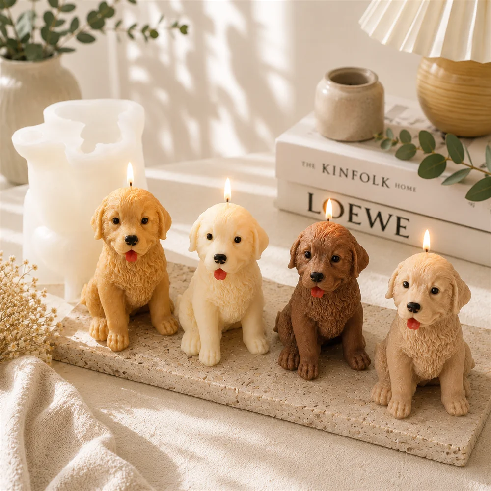 Golden Retriever Silicone Candle Mold DIY Dog Candle Mold for Soy Wax Aromatherapy Candle Making Plaster Soap Home Decor Gift