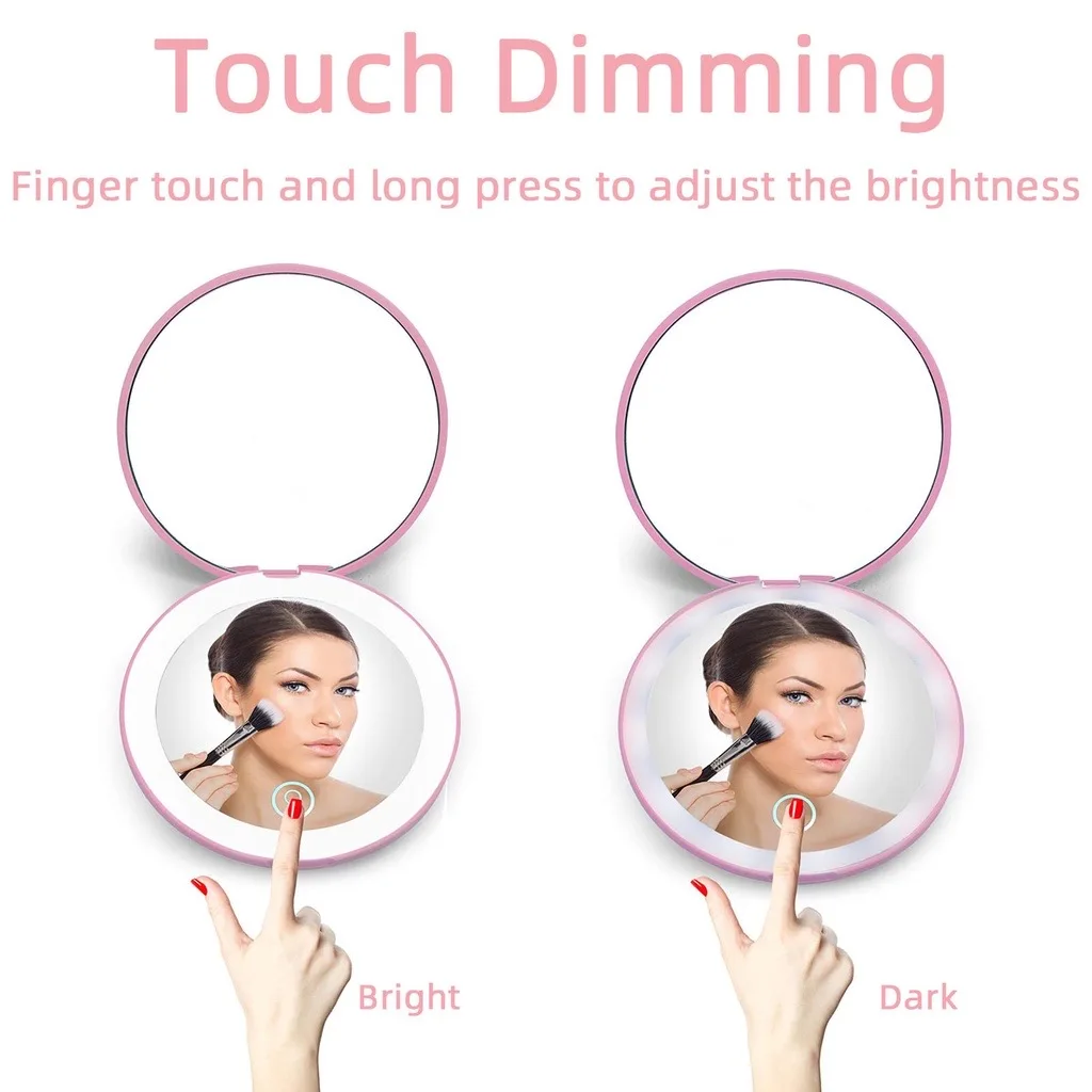 Magnifying Makeup Mirror Mini Portable Make up Mirror With Light Led Folding Handheld Double-sided Cosmetics Mirror For Travel