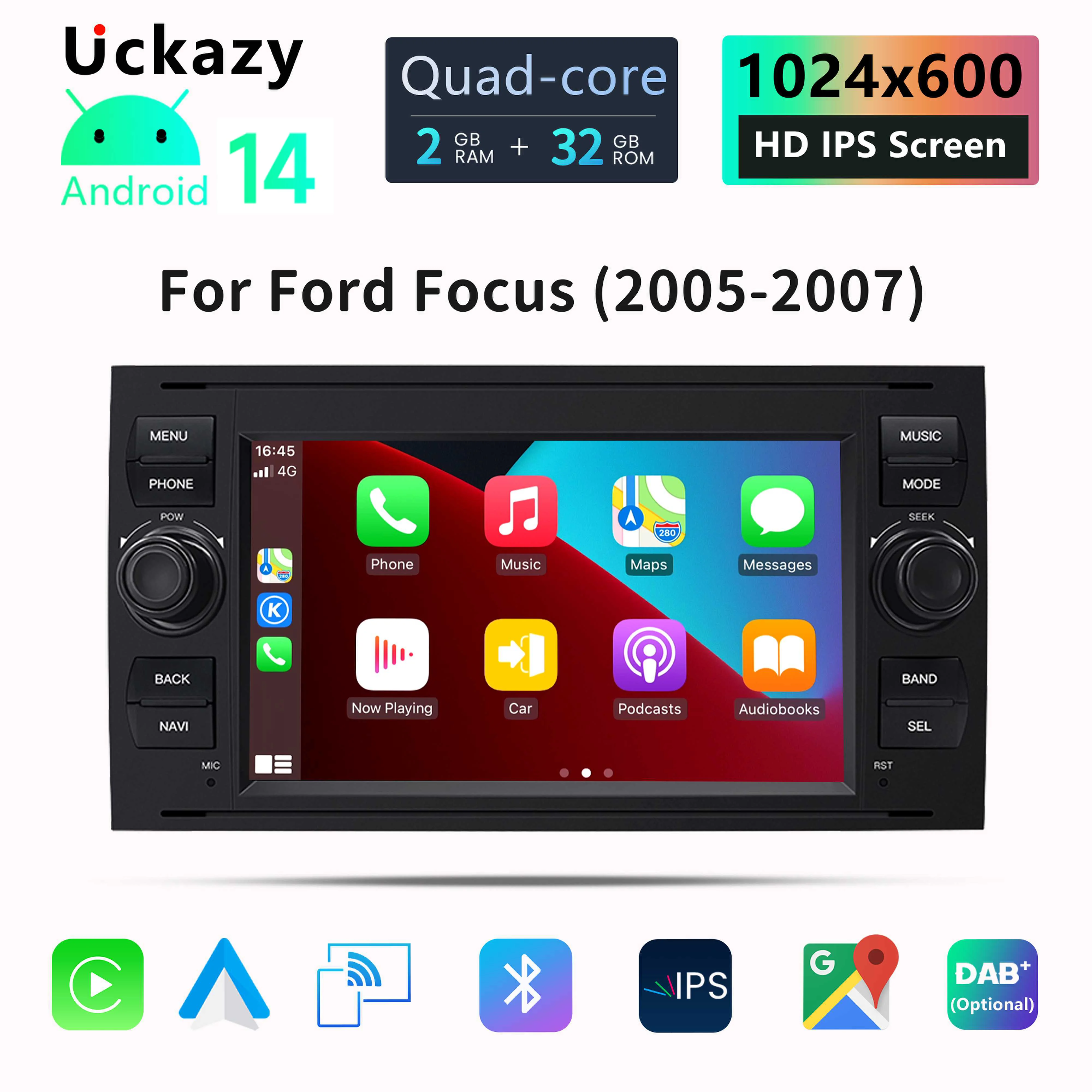 Uckazy 8 Core 2 din Android 14 Car Multimedia Player For Ford Focus 2 Ford Fiesta Mondeo 4 C-Max S-Max Fusion Transit Kuga Radio Stereo Audio Head Unit Carplay Wifi 4G RDS IPS DSP Wifi