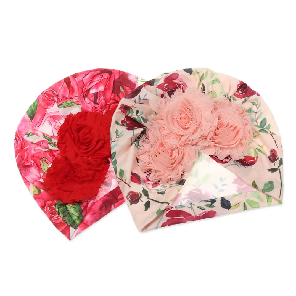 Stretch Cute Lovely Bowknot Hairband Cap Kids Flower Turban Hat Baby Sunscreen Elastic Floral Headband