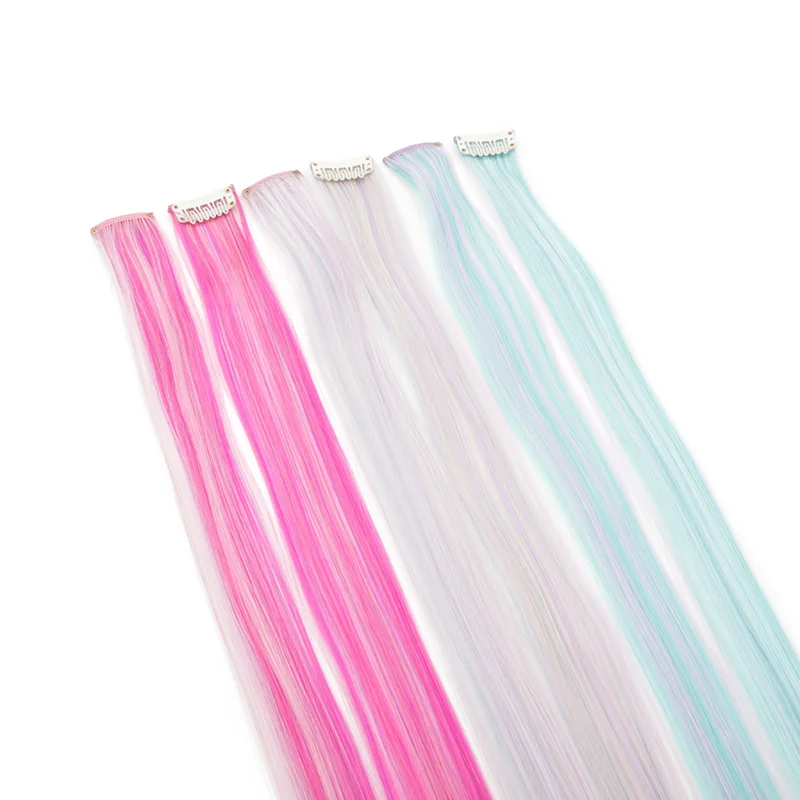 

6 Pieces Straight Synthetic Clip in Hair Extensions for Girls, Mix Color Hairpieces with 1 clip