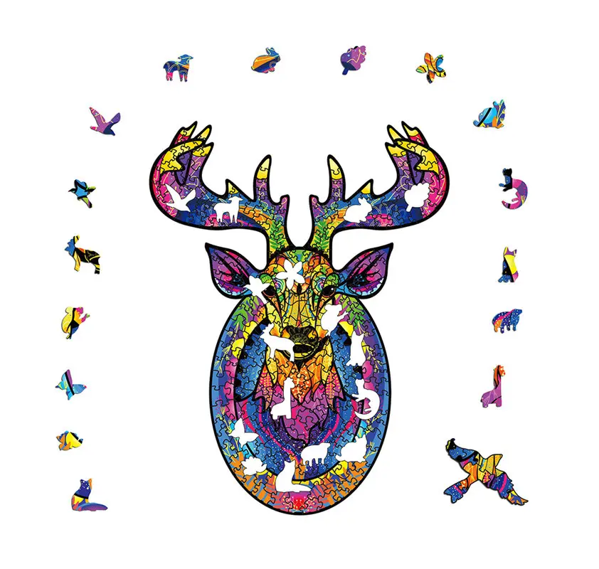 High Quality Wood Jigsaw Puzzle Animal Deer Head Wooden Puzzles Adults Montessori Educational Toys Children Board Game Gift