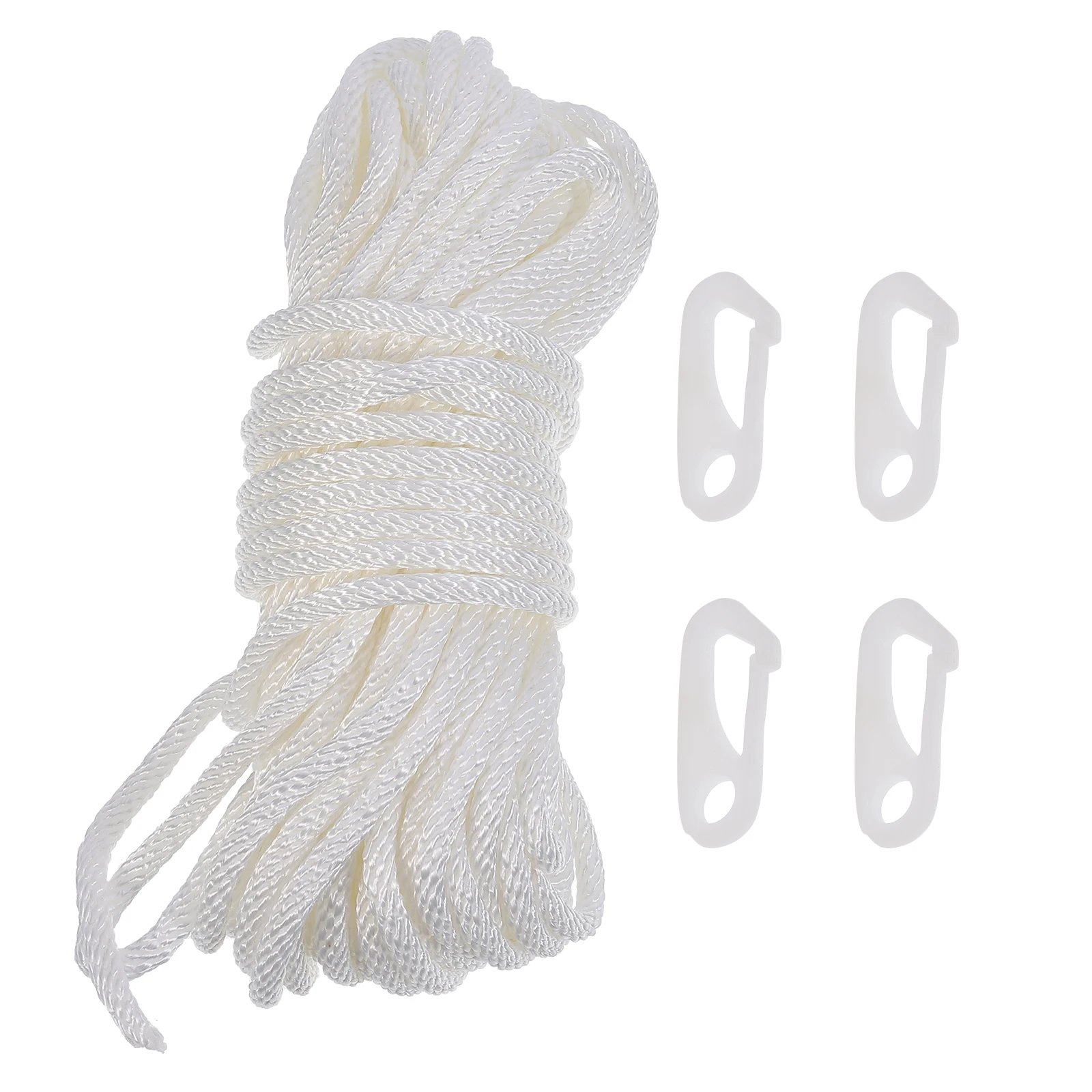 

4 Pieces Flagpole Clips 1 Piece White Nylon Rope 6 Mm Halyard Outdoor Kit Replacement Suitable Various Applications Long Service