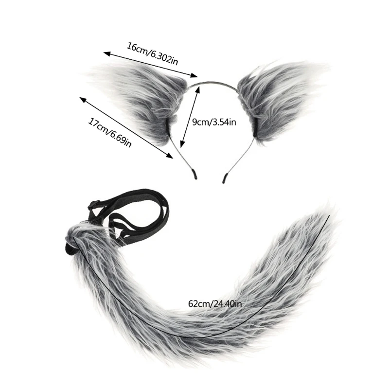 여우 꼬리 동물 꼬리 봉제 늑대 귀 헤어 밴드 할로윈 의상 액세서리 DXAA