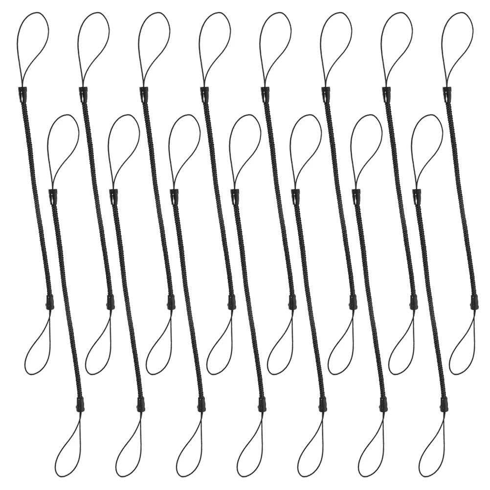 15 Pcs Telescopic Spring Rope Anti Lost for Pen Cell Phone Black Hand Writing Lanyards with Clips