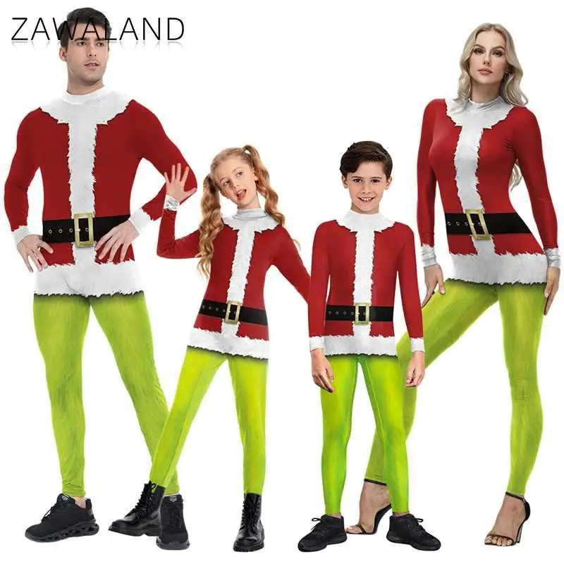

Zawaland Рождественский костюм для косплея, одинаковый наряд для всей семьи, карнавальный комбинезон для мамы и дочки, костюм зентай для отца и сына