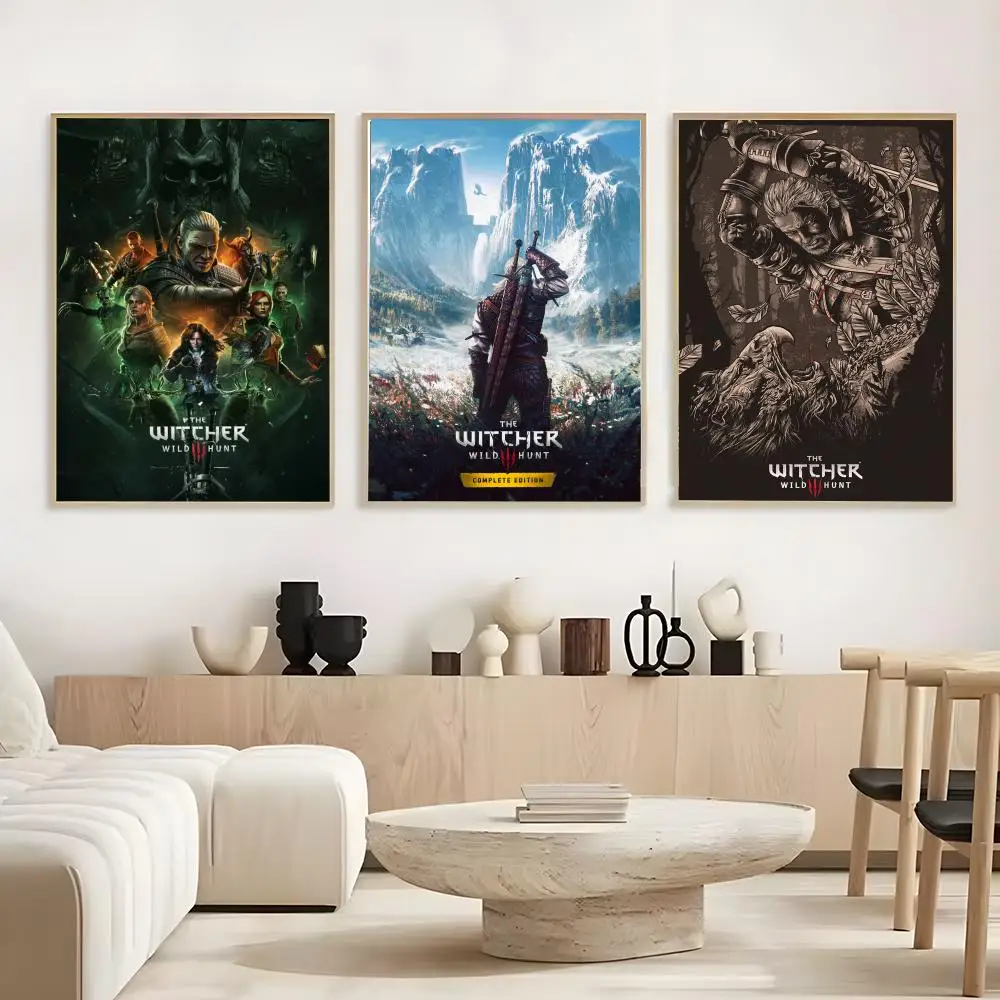 Pôster The Witcher 3 sem moldura, arte autoadesiva, adesivo de papel à prova d'água, decoração de parede para café, bar, quarto