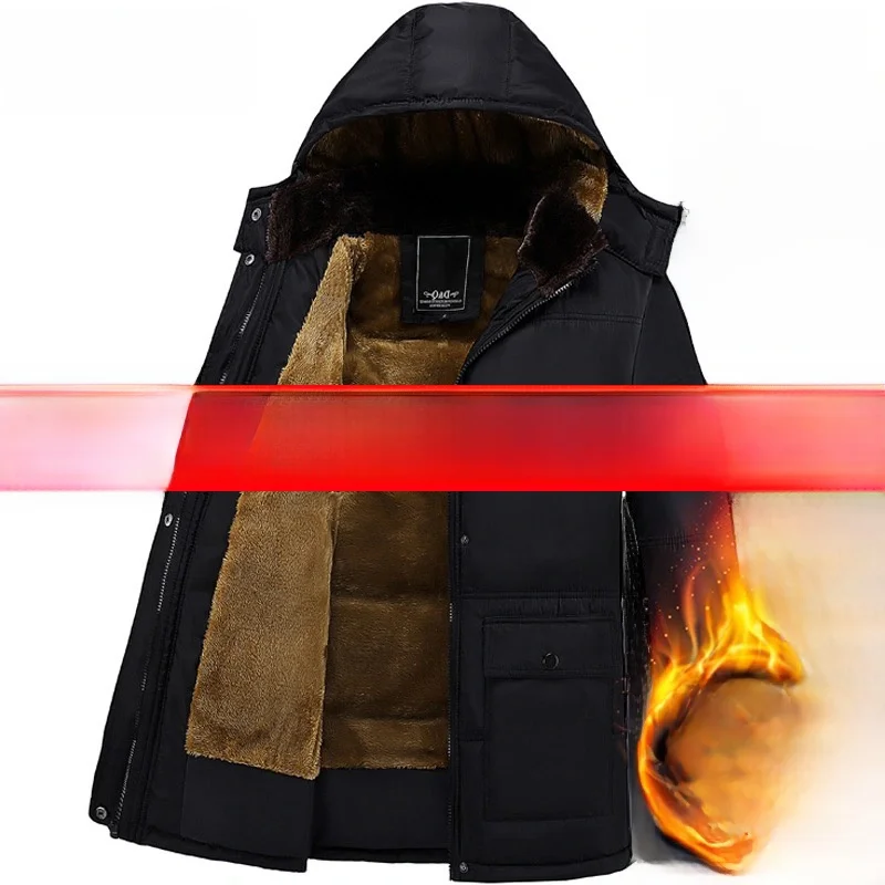 

Утепленная зимняя куртка-парка для мужчин среднего и старшего возраста, с флисовой подкладкой, деловой стиль, водонепроницаемая.