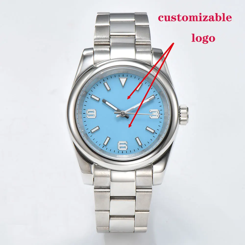 Relógio masculino 39mm nh35 movimento mecânico automático clássico e elegante mostrador luminoso vidro de safira relógio personalizado masculino