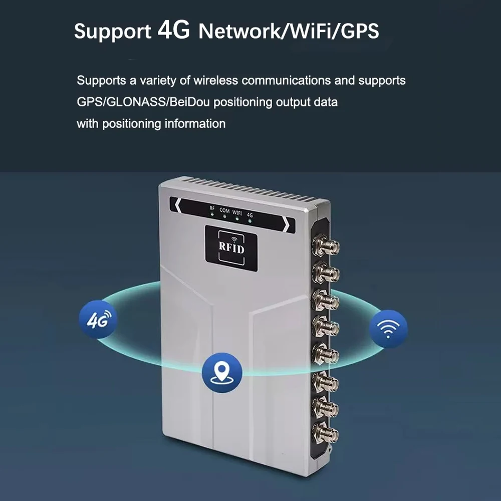 RS232/RS485/USB/WIFI/POE نظام التشغيل أندرويد قارئ RFID 8 منافذ 15 متر إدارة المخزون طويلة المدى UHF RFID قارئ ثابت