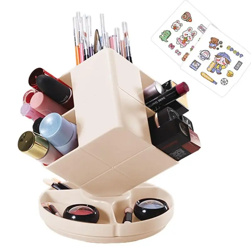 

Rotating Pen Holder Art Supply Organizer 8 Compartments Multifunctional Rotating Pencil Holder With Cute Stickers For Ruler