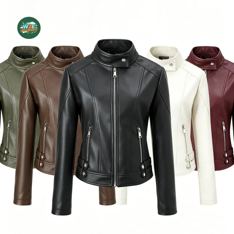 W2EJOURNEY EU US Size Luxury Quality Women PU Leather Jacket Cropped Coat Short Zip Up Casual Rock Concert Faux Leather Jacket