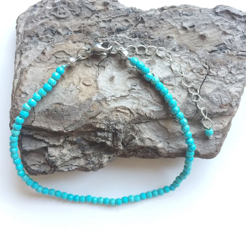 3MM 4MM Faceted Turquoise Bracelet Dainty Adjustable Hand Chains Natural Stones Pulsera Mujer Unique Women Bohemian Anklet