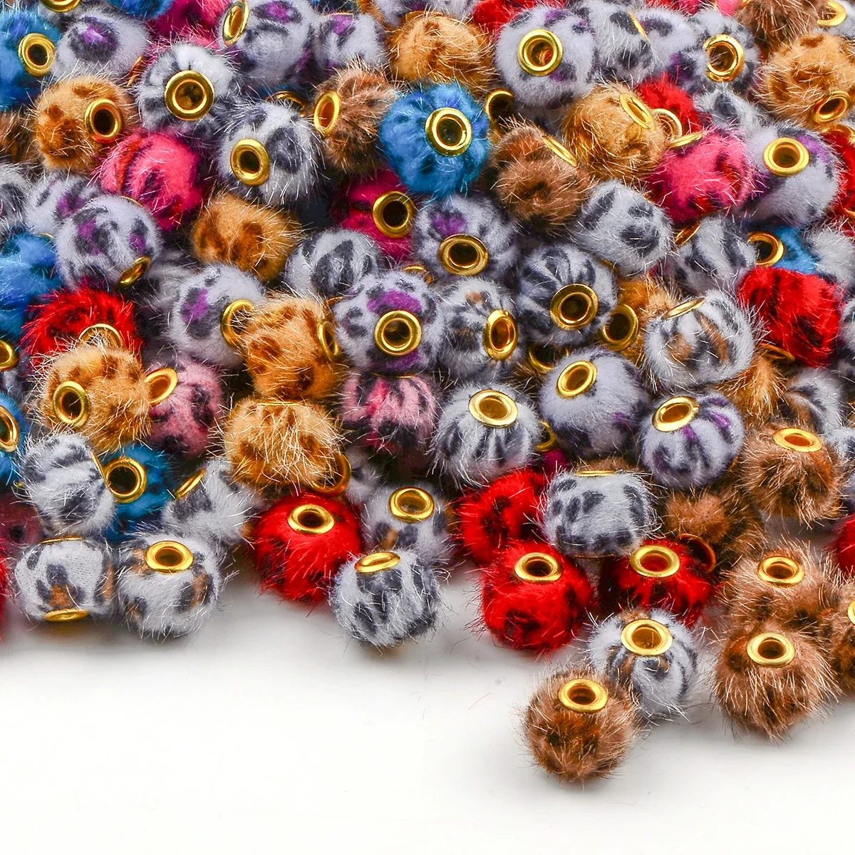 20pcs Striped plush hand-made polyester round bead Creative Acrylic beads for jewelry making DIY charms pandora large holes Bead image 5