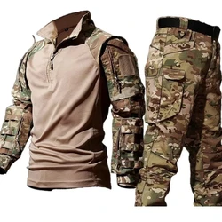 Men's Workwear Suit Outdoor Clothes Long Sleeve Tee Shirt & Trousers Wear-resisting Hunting Clothes Men Camping Suit