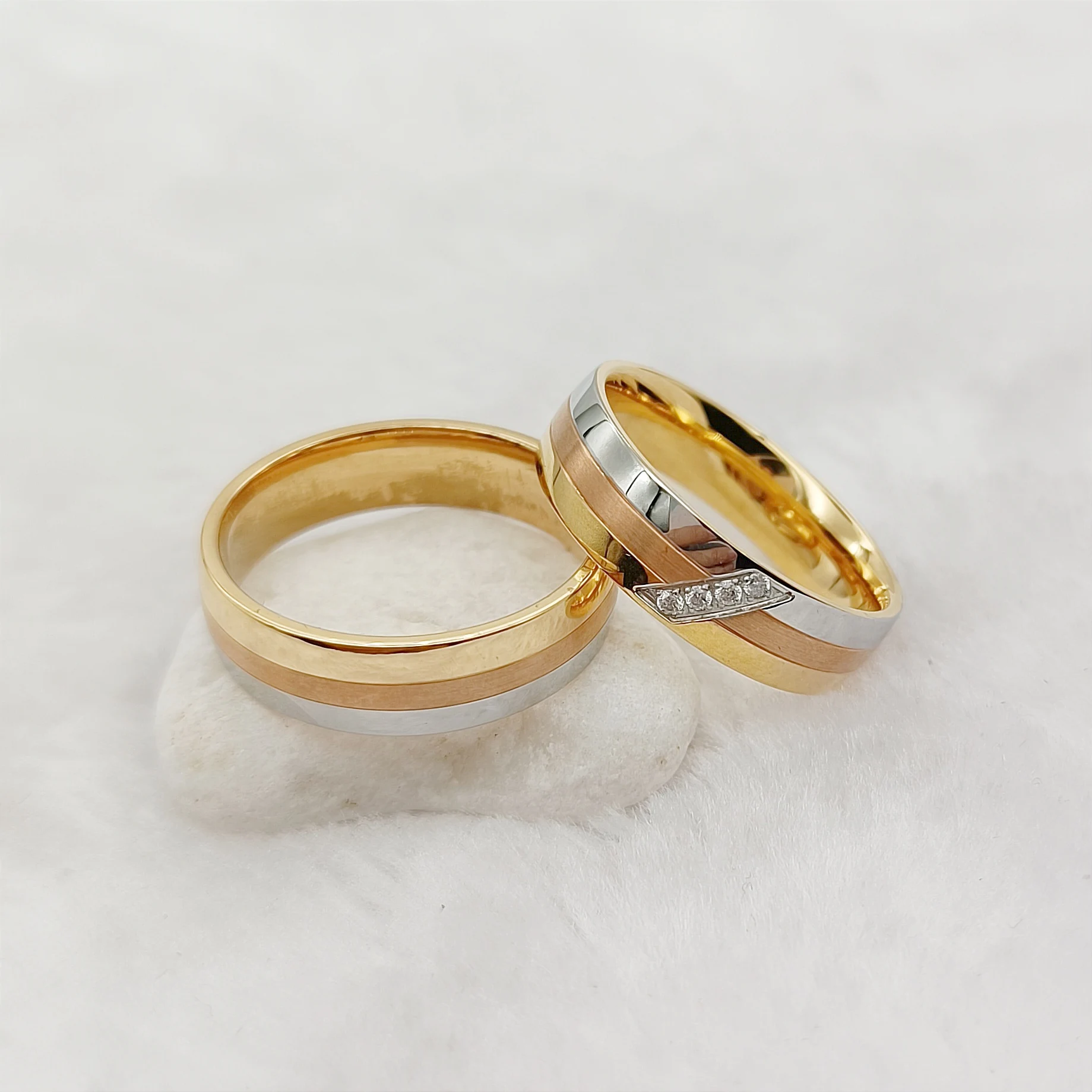 Juego de anillos de boda de promesa de matrimonio para parejas, chapado en oro de 18k, joyería Tricolor de acero inoxidable, Alianza